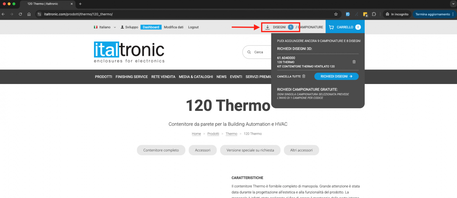 Screenshot lista prodotti