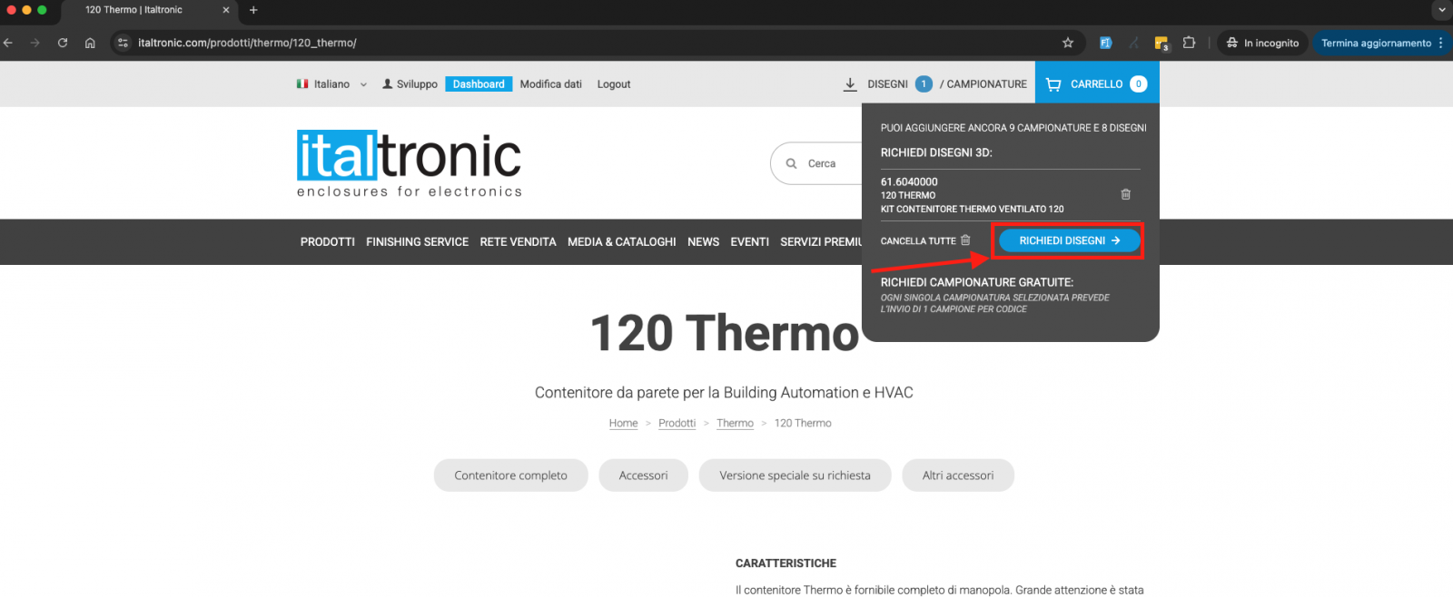 Screenshot richiesta disegni 3D